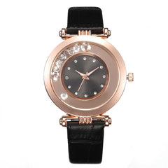 Distinctive Disc Glass Mirror Women's Watches Leather Strap Quartz Wristwatch Minimalism Bayan Kol Saati Temperamental Clock@50