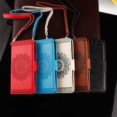 Wallet Leather Case For iPhone 8 7 6 6s Plus SE 5 5s Cover Retro Paisley Flower Mandala Henna Floral Flip Card Slot Holder Stand