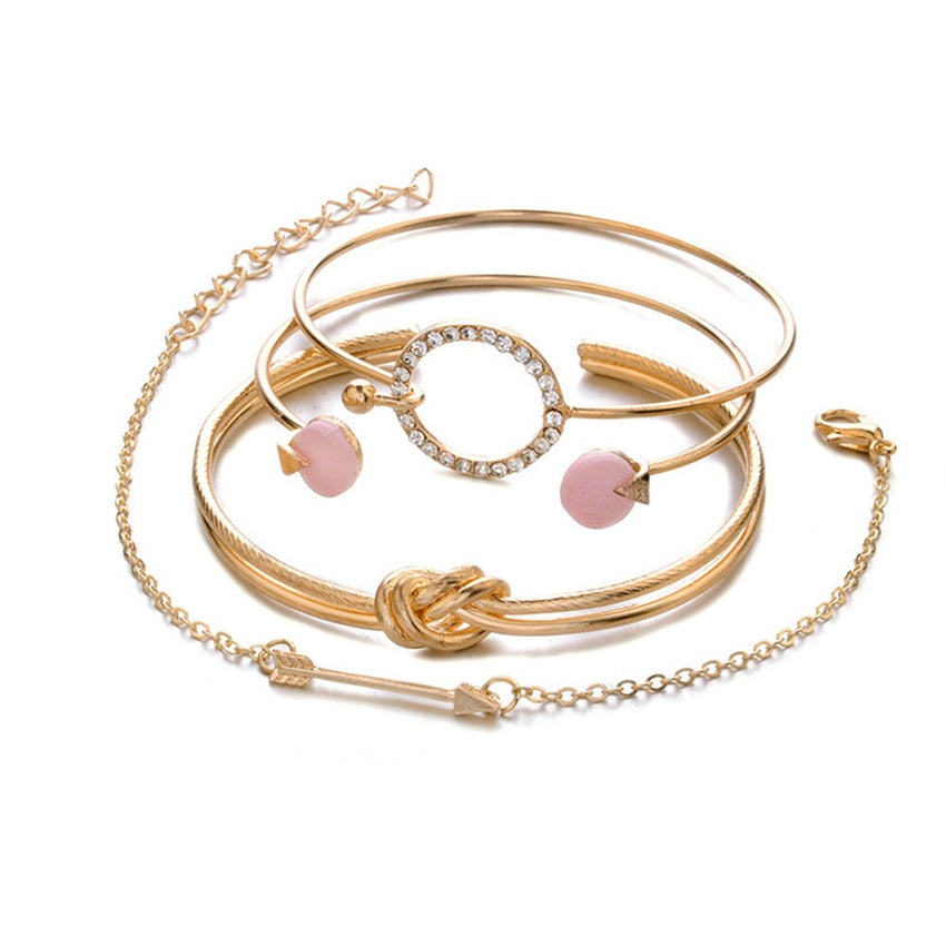 Hot Selling 4pcs/Set Fashion Bohemia Leaf Knot Hand Cuff Link Chain Charm Bracelet Bangle Women Gold Bracelets Femme Jewelry@ 50