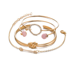 Hot Selling 4pcs/Set Fashion Bohemia Leaf Knot Hand Cuff Link Chain Charm Bracelet Bangle Women Gold Bracelets Femme Jewelry@ 50