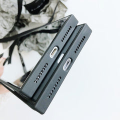 Fashion Square Makeup Mirror Case For iPhone X 8 7 6 6S Plus Cover Glossy Tempered Glass Mobile Phone Cases Shell Capa