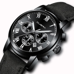 CUENA Man Wrist Watch Sport Stainless Steel Case Leather Band Quartz Analog Wristwatch Mens relojes hombre 2019 zegarek meski