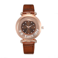 Distinctive Disc Glass Mirror Women's Watches Leather Strap Quartz Wristwatch Minimalism Bayan Kol Saati Temperamental Clock@50
