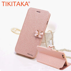 Leather Wallet Card Magnetic Flip Bling Diamond Butterfly bow knot Case For iPhone 5S SE 6 6S Plus Cases W/ Stand Holder