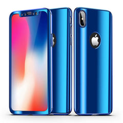 Plating Mirror 360 Case For iphone X 8 7 6 6s Plus 5 5s SE Cover Slim Full Body Protection Hard PC Cases With Glass Film