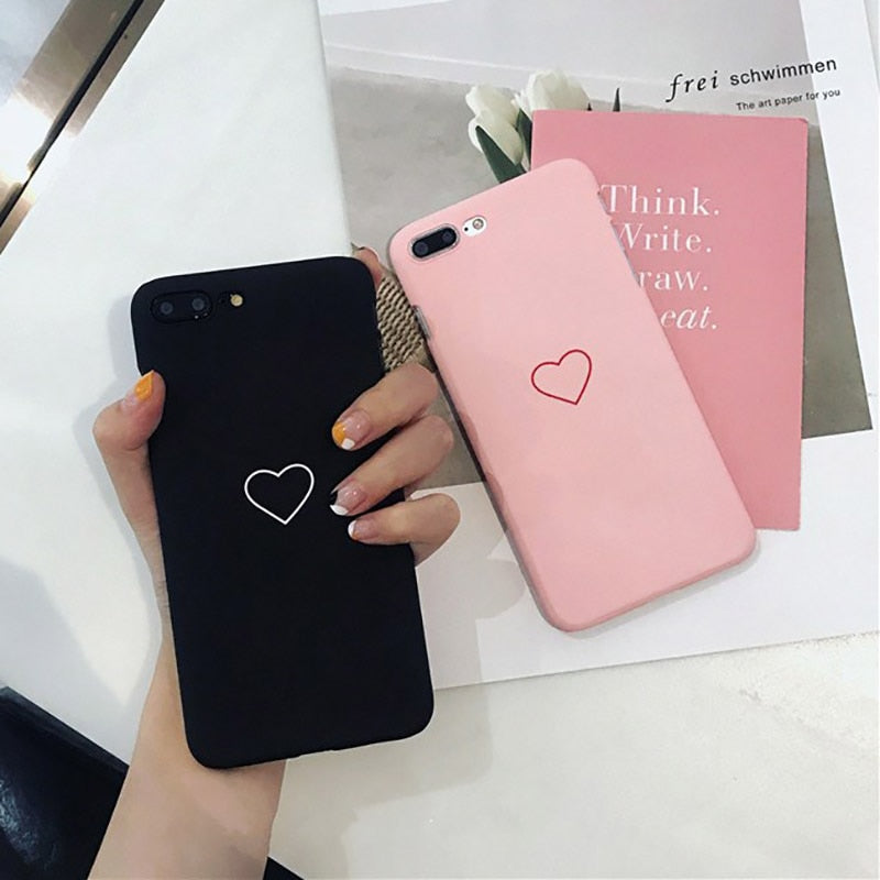 Cute Simple LOVE Heart Pattern Phone Cases For iphone 8 7 6 6s Plus Case Slim Matte Hard PC Back Cover Couple Lover Fitted Cases