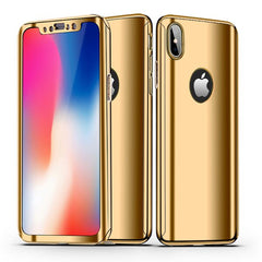 Plating Mirror 360 Case For iphone X 8 7 6 6s Plus 5 5s SE Cover Slim Full Body Protection Hard PC Cases With Glass Film