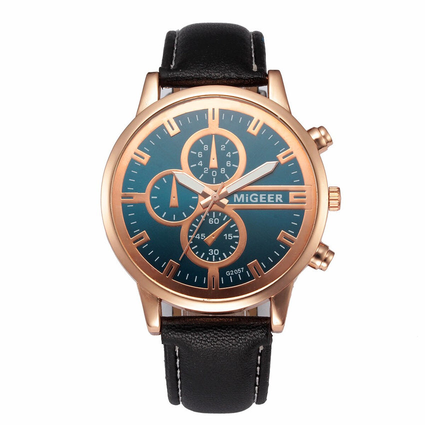 DISU Men Watch Retro Design Leather Band Analog Alloy Quartz watch mens big dial watches for men relogios masculino