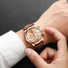 CUENA Man Wrist Watch Sport Stainless Steel Case Leather Band Quartz Analog Wristwatch Mens relojes hombre 2019 zegarek meski
