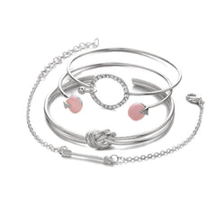 Hot Selling 4pcs/Set Fashion Bohemia Leaf Knot Hand Cuff Link Chain Charm Bracelet Bangle Women Gold Bracelets Femme Jewelry@ 50