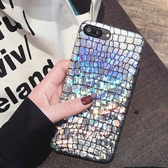 Soft PU Leather Phone Cases For iPhone 7 6 6s Plus Fashion Laser Crocodile Pattern Back Cover Glitter Sequins Shell Coque
