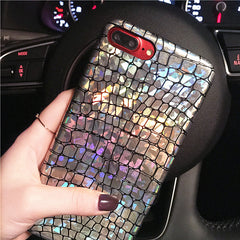 Soft PU Leather Phone Cases For iPhone 7 6 6s Plus Fashion Laser Crocodile Pattern Back Cover Glitter Sequins Shell Coque