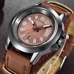 DISU Men Watch Military Quartz Leather Sports Wristwatch Mens wrist watches day date relogio masculino