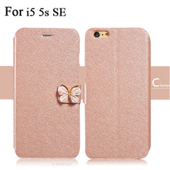 Leather Wallet Card Magnetic Flip Bling Diamond Butterfly bow knot Case For iPhone 5S SE 6 6S Plus Cases W/ Stand Holder