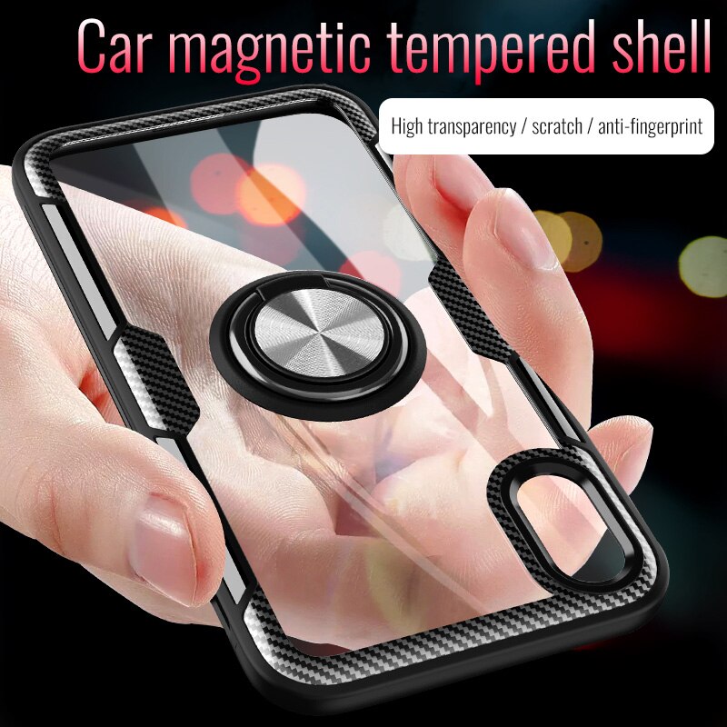 Luxur Car Ring Case On For IPhone 6 6s 7 8 Plus XR X XS Max Soft Silicone Cover For IPhone 6 6s 7 8 Plus PC Back Shockproof Case