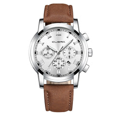 CUENA Man Wrist Watch Sport Stainless Steel Case Leather Band Quartz Analog Wristwatch Mens relojes hombre 2019 zegarek meski