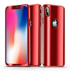 Plating Mirror 360 Case For iphone X 8 7 6 6s Plus 5 5s SE Cover Slim Full Body Protection Hard PC Cases With Glass Film