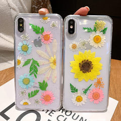 TIKITAKA Dried Real Flower Cases For iPhone XS Max XR Case Handmade Clear Soft Back Cover For iPhone 6 6S 7 8 Plus X Phone Case