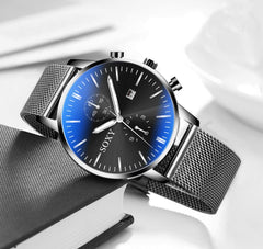 Simple Mesh Band Relojes Mens Watches Quartz Dress Watch Masculino Relogio Calendar Full Stainless Steel Wristwatch Hour saati