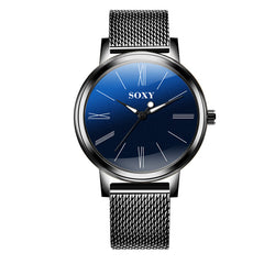SOXY Brand Men's Watch Deluxe Quartz Male Clock Roman Digital Dial Stainless Steel Strap Zegarek Meski Wristwatch