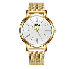 SOXY Brand Men's Watch Deluxe Quartz Male Clock Roman Digital Dial Stainless Steel Strap Zegarek Meski Wristwatch