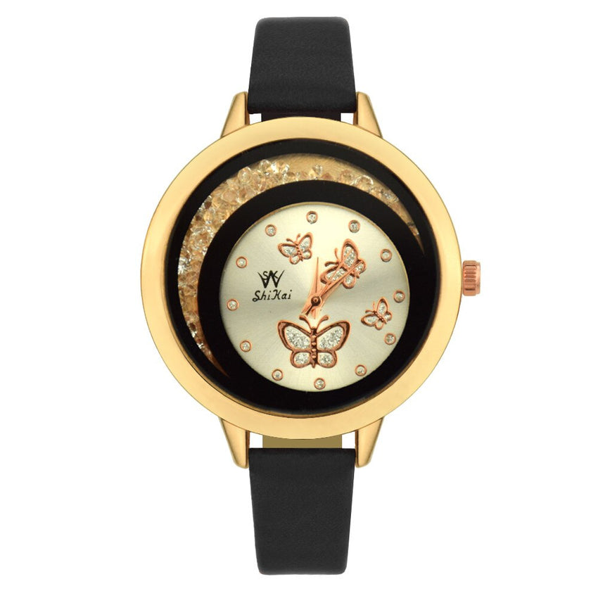 Cassic Style Women Watches Bead Butterfly Dial Ladies Quartz Wristwatch Leather Strap Fashion Clock Gift Relogio Feminino@50