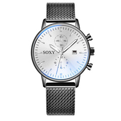 Simple Mesh Band Relojes Mens Watches Quartz Dress Watch Masculino Relogio Calendar Full Stainless Steel Wristwatch Hour saati