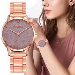 Rose Gold Women Watches Scrub Starry Sky Clock Dial Ladies Quartz Wristwatch High Quality Alloy Strap Business Montre Femme@50
