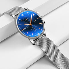 Simple Mesh Band Relojes Mens Watches Quartz Dress Watch Masculino Relogio Calendar Full Stainless Steel Wristwatch Hour saati