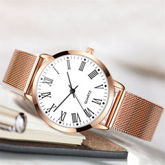 NEW Women's Watches Golden Border Thin Dial Ladies Fashion Analog Quartz Wristwatch Mesh Strap Clock Casual Dress Montre Femme@5