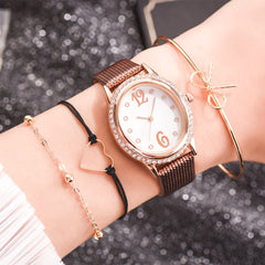 2020 Women Watches Rhinestone Dial Bracelet Set Simple Ladies Bracelet Casual Quartz Wristwatch Leather Clock Relogio Feminino*M