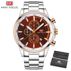 MINI FOCUS Men Watches Luxury Brand Stainless Steel Watch Mens Wristwatch Quartz Chronograph Sport Watch Men Waterproof Clock
