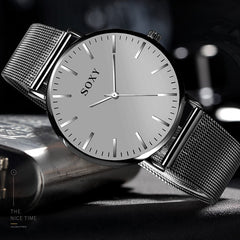 Men's Watch SOXY Brand Deluxe Quartz Clock Simple Dial Stainless Steel Strap Watch for Men Relogio Masculino Zegarek Meski
