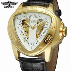 Winner Top Brand Luxury Men's Watch Pu Leather Sport Special Design Bezel Golden  Montre Homme Clock Mechanical Watches