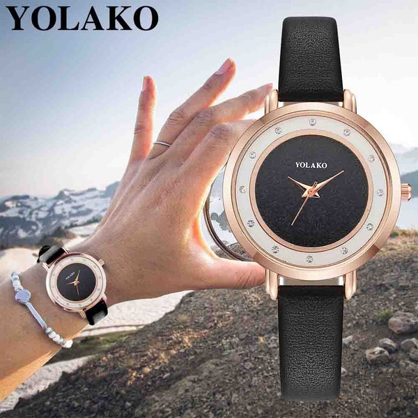 Casual Style Women Watches Dot Rhinestone Dial Ladies Analog Quartz Wristwatch Design Simple Leather Clock Gift Montre Femme@50