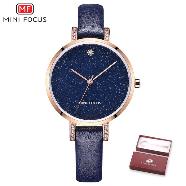 MINI FOCUS Fashion Simple Ultra Slim Dial Luxury Dress Starry Sky Watch Brand Rose Gold Watch Women Watches Leather Wristwatch