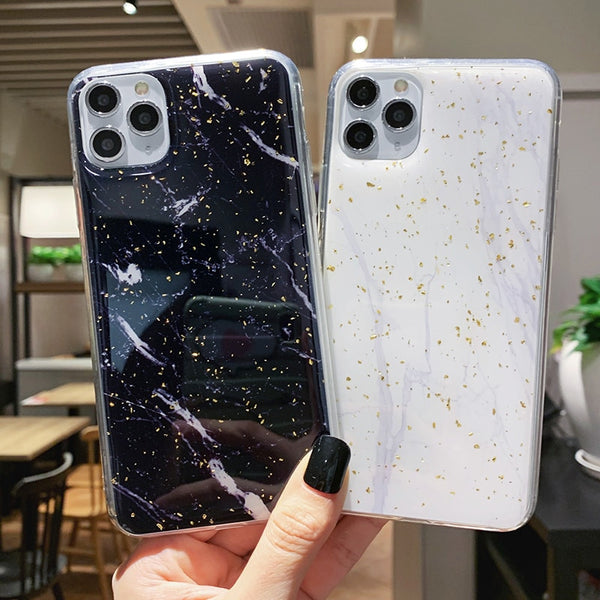 Gold Foil Epoxy Marble Phone Case For iPhone 11 Pro Max X XS Max XR Glitter Soft TPU Back case For iPhone 7 8 6 6s Plus cover