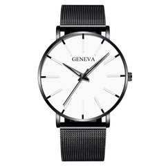 2020 Geneva Minimalist Watch Men Ultra Thin Blue Stainless Steel Mesh Belt Watches Man Business Casual Quartz Wrist Watch