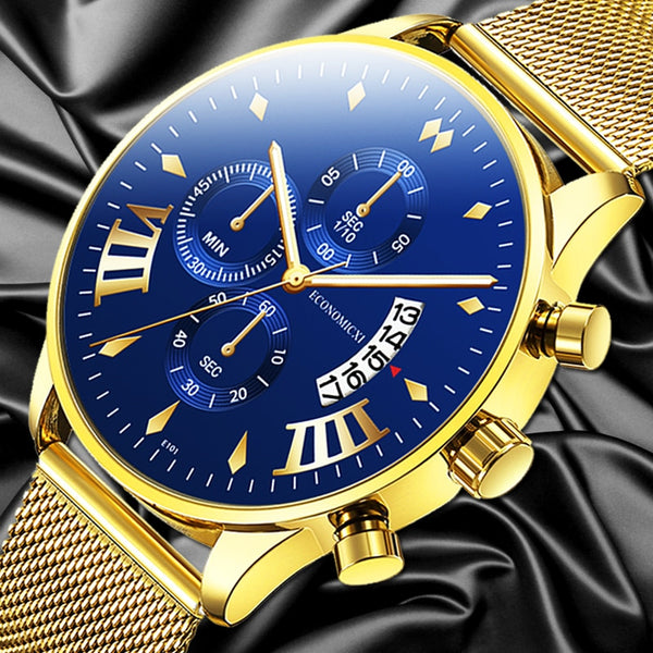 Luxury Fashion Mens Business Watches Men Casual Calendar Watch Stainless Steel Mesh Belt Quartz Wristwatch relogio masculino