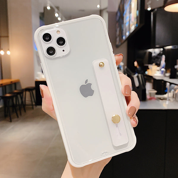 Silicone Shockproof Bumper Clear Phone Case For iPhone 11Pro Max X XR XS Max 8 7 6 6S Plus Soft TPU Wrist strap stand Back Cover