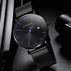 Minimalist Mens Fashion Business Watches Men Ultra Thin Stainless Steel Mesh Belt Calendar Analog Quartz Watch relogio masculino