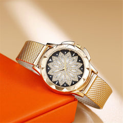 Luxury Rose Gold Women Mesh Watches Hot Fashion Flowers Elegant Ladies  Quartz Wristwatches Female Watch Clock Relogio Feminino*