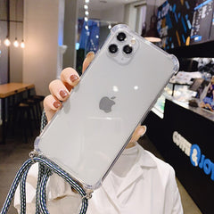 Strap Cord Chain Transparent Phone Case For iPhone 11 11 Pro XS Max XR X 7 8 6 6s Plus Carry Necklace Lanyard Clear Cover Cases