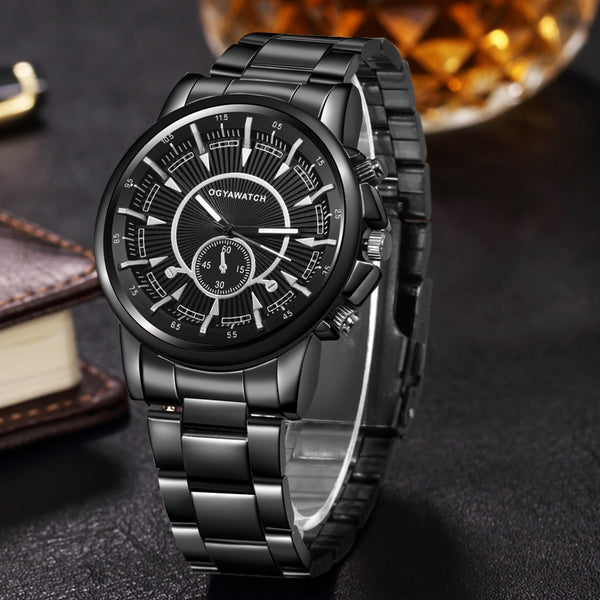Luxury Watch Men Male relogio masculino Men's Business Watch Fashion Black Relojes Full Steel Wristwatch erkek kol saat DropShip