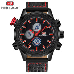 MINI FOCUS Luxury Brand Watch Men Sports Watches Analog Digital Dual Display Leather Men's Watches Army Military Watch Man Clock