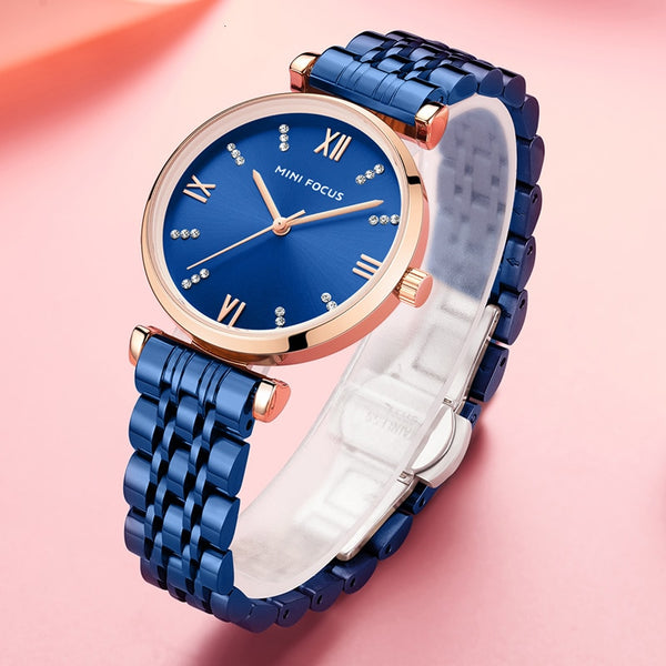 MINIFOCUS Womens Watch Top Brand Luxury 2019 Blue Watch Women Fashion Analog Quartz Ladies Gold Watch Stainless Steel Wristwatch