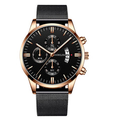 Fashion Mens Watch Stainless Steel Mesh Band Calendar Watches Montre Homme Luxury Casual Business Quartz Watch Gifts for Men