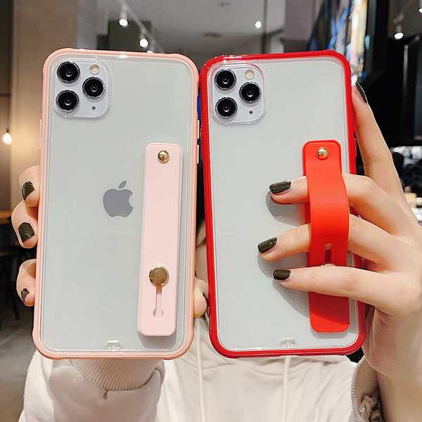 Silicone Shockproof Bumper Clear Phone Case For iPhone 11Pro Max X XR XS Max 8 7 6 6S Plus Soft TPU Wrist strap stand Back Cover