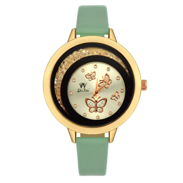 Cassic Style Women Watches Bead Butterfly Dial Ladies Quartz Wristwatch Leather Strap Fashion Clock Gift Relogio Feminino@50