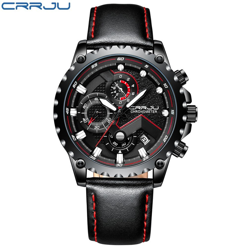 CRRJU New Men's Watch Relogio Masculino Sports Clock Men Watches Top Brand Luxury Military Leather Waterproof Clock 2019